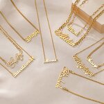 No Tarnish 316L Stainless Steel Necklace Manufacturer - 18K High Gold Plated with Figaro Chains Name Necklace with Bracelet Set