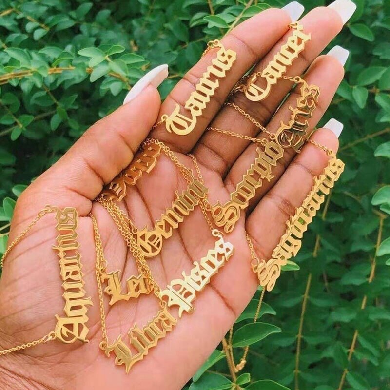 No Tarnish 316L Stainless Steel Necklace Manufacturer - 18K High Gold Plated with Figaro Chains Name Necklace with Bracelet Set