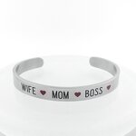 Stainless Steel Cuff Bracelet Manufacturer - Custom Name Bracelet Personalized Women Motivation Words Bracelet Mother's Day Gift