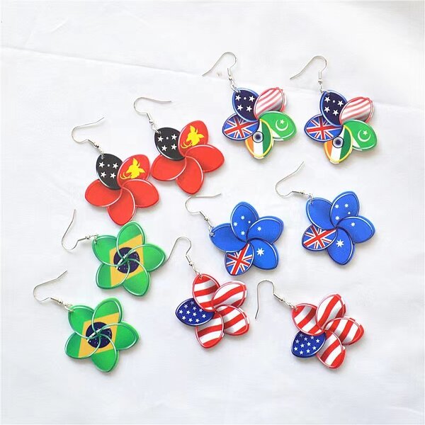 Enamel Plumeria Flower Acrylic Earring Manufacturer - Hawaiian Gold Jewelry Earring Set for Woman Girl Dancing Party