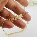 No Tarnish 316L Stainless Steel Necklace Manufacturer - 18K High Gold Plated with Figaro Chains Name Necklace with Bracelet Set