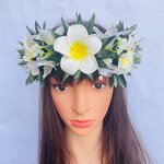 Islander Headband Manufacturer - Design Tiara Plumerial Foam Flower with T Leaves White Collection for Wedding Dancing Party