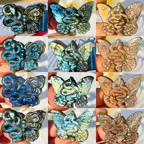 Labradorite Carving Ornament Manufacturer - Natural of Snake and Butterfly Decorative Piece