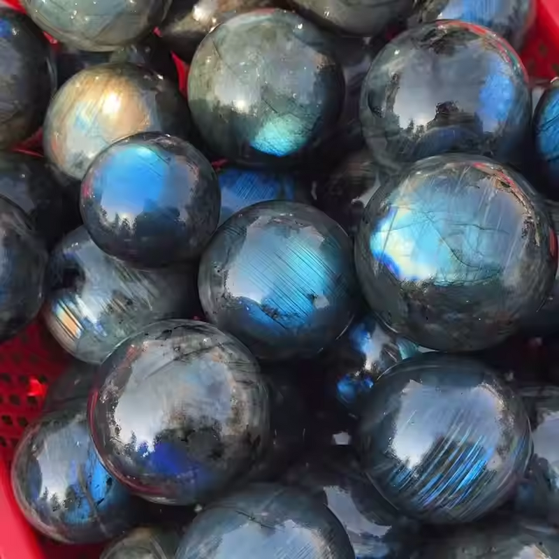 Labradorite Sphere Manufacturer - Hot Selling Polished Blue Flash Ball for Healing Decoration Feng Shui Mascot Wholesale