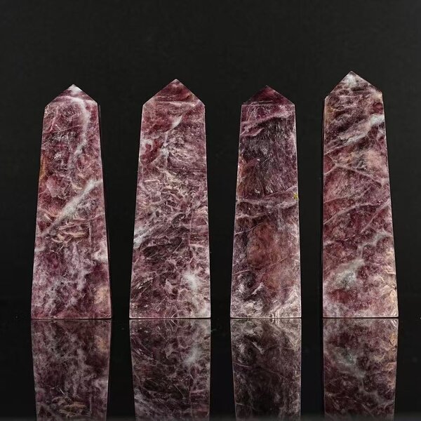 Lepidolite Crystal Pillar Manufacturer - Natural Single-Pointed Four-Sided Carved From Rough Stone Polished Raw