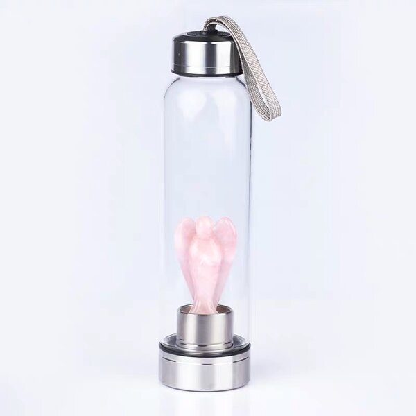 Rose Pink Quartz Crystal Point Water Bottle Manufacturer - Natural Infused With Angel