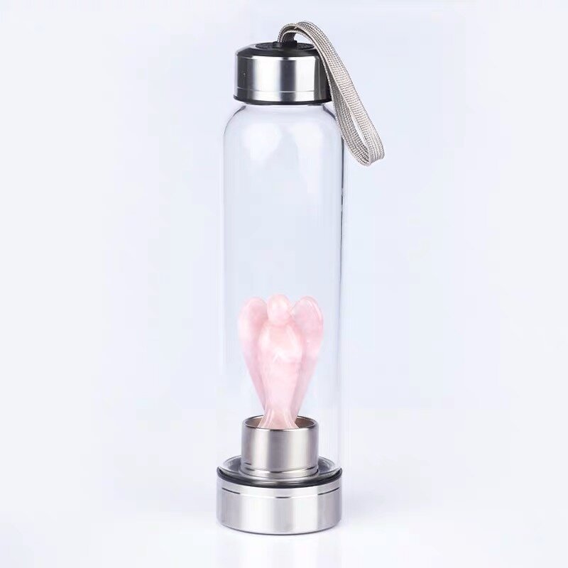 Rose Pink Quartz Crystal Point Water Bottle Manufacturer - Natural Infused With Angel