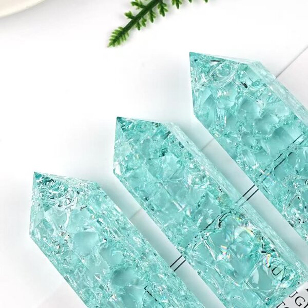 Green Crackle Hexagonal Prism Column Manufacturer - Polished Natural Crystal Raw Stone with Rainbow for Home Office Ornament