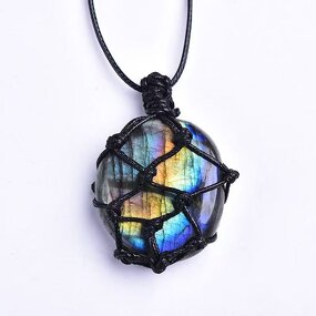 Labradorite Net Pendant Necklace Manufacturer - Handmade Blue Light Polished Natural Moonstone with Mascot Theme