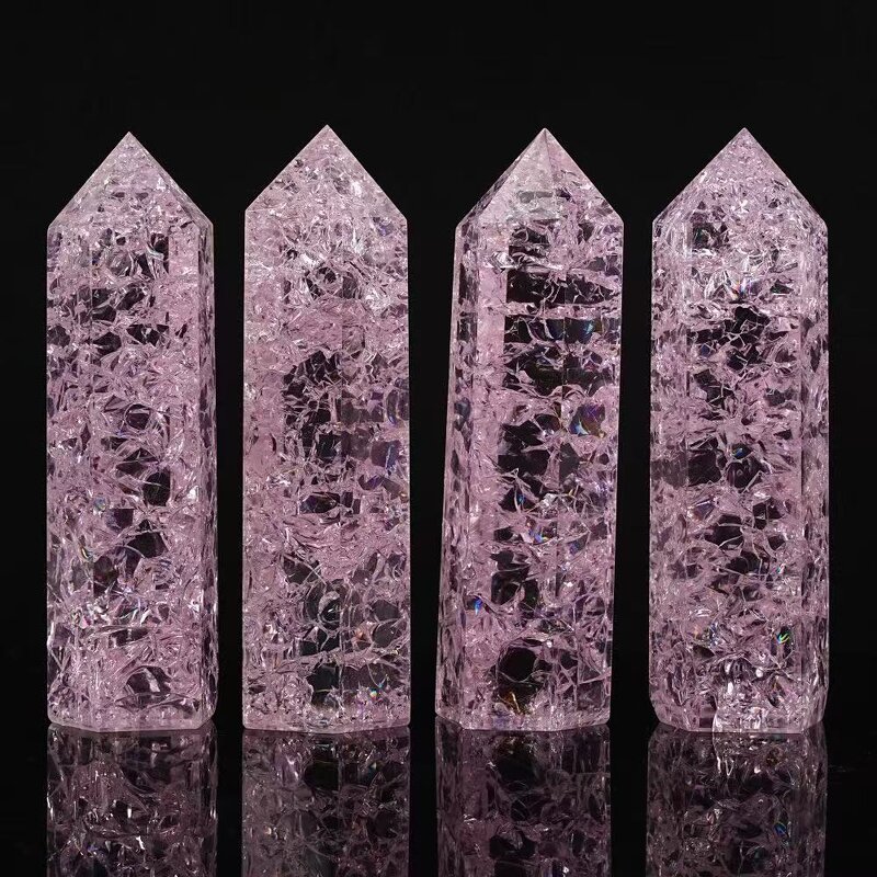 Pink Crackle Crystal Raw Stone Prism Manufacturer - Natural Hexagonal Ornament for Crystal Crafts