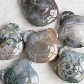 Ocean Jasper Bear Figurines Manufacturer - Natural Polished Raw Crystal Stones Animal-Themed Home Desktop Decor Hand Carved