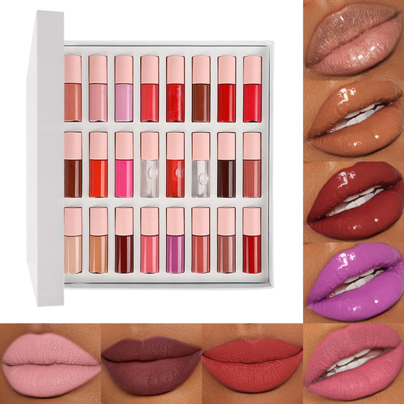Lip Gloss Set Factory - 24pcs/set Glossy Matte Mini Lip Gloss Kit