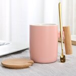 Ceramic Tea Coffee Mug Manufacturer - Custom Logo Promotional Gift 12oz White Blank Pottery for Sublimation with Bamboo Lid Spoon