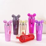 Studded Tumbler Cup Manufacturer - Luxury Business Gift 24oz Double Wall Electroplated Bling Gold Pink Mouse with Straw