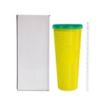 Studded Tumbler Cup Manufacturer - Customized 24 Ounce Plastic Double Wall Yellow Cold Water with Lid Straw