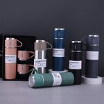 Coffee Flask Gift Set Manufacturer - Hot Selling Business Gift 17Oz Leak-proof Stainless Steel Black Vacuum with 3 Cups