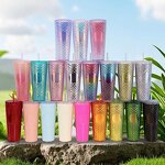 Studded Tumbler Cup Manufacturer - Promotional Gift Item 24oz Biodegradable Bling Light Blue for Milk Tea Coffee