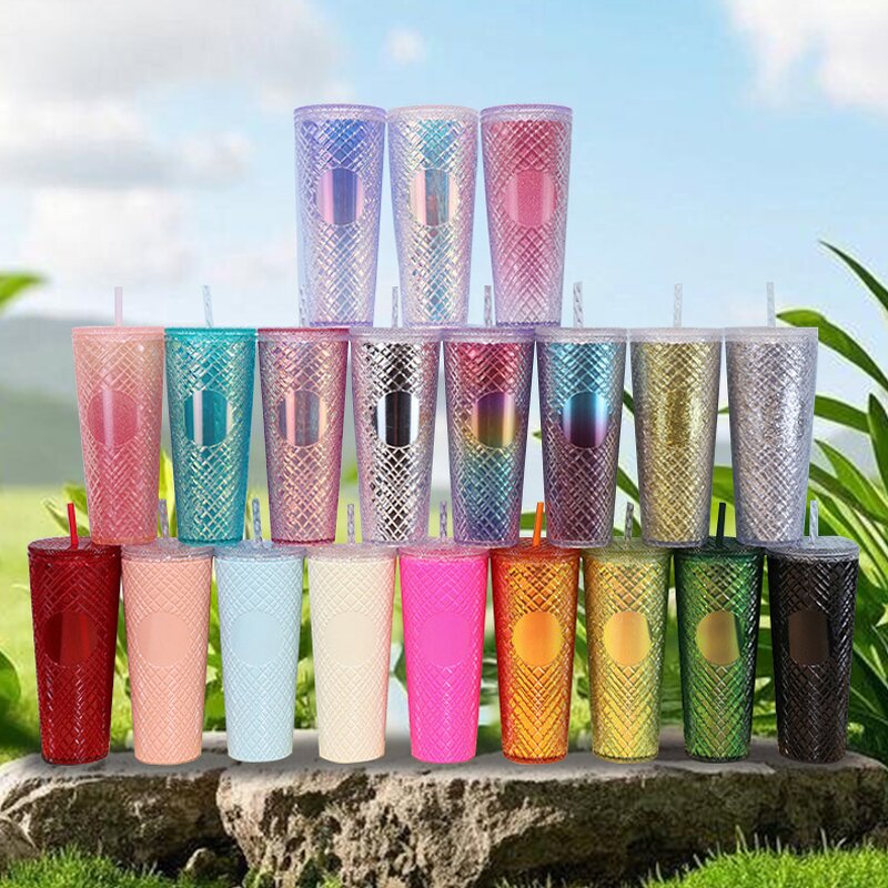 Studded Tumbler Cup Manufacturer - Promotional Gift Item 24oz Biodegradable Bling Light Blue for Milk Tea Coffee