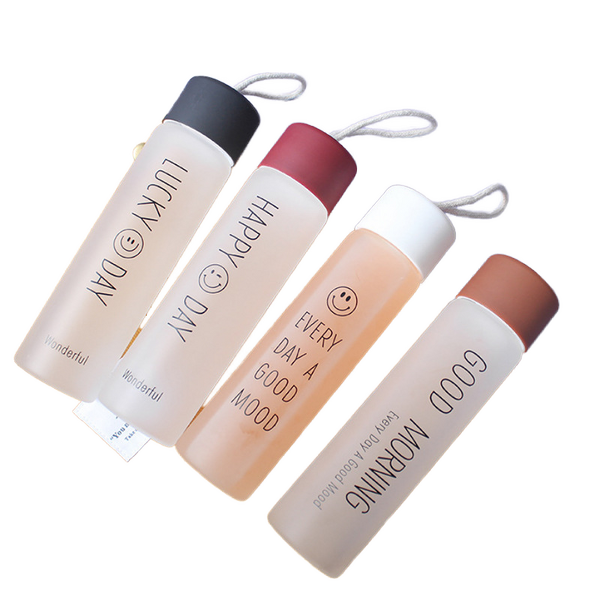 Frosted Glass Water Bottle Manufacturer - 400ml Leakproof Smiling Face for Gym Promotional Business Advertising Rope Drinkware