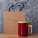 Ceramic Milk Coffee Cup Manufacturer - Custom Logo 380ml Green White Blank Porcelain for Sublimation with Bamboo Lid Handle