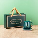 Ceramic Coffee Mug Manufacturer - Custom Logo Wedding Favor Gift Smart Green with Electric Warmer and Spoon