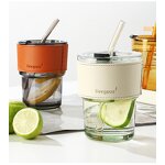 Glass Tumbler Manufacturer - INS Style Home 13oz with Leather Lid Cap Straw for Coffee Milk Juice