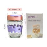 Coffee Juice Glass Tumbler Manufacturer - Promotional Gift Cute Ins Style 12oz Hoho with Straw and Pearl Chain