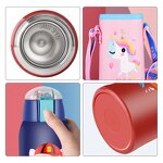 Kids Tumbler Thermos Manufacturer - 500ml Stainless Steel Cute Cartoon Led Vacuum Flask with Straw Thermal Water Bottle