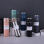 Coffee Drinking Flask Manufacturer - Custom Logo Grey 17oz Portable Stainless Steel Thermos Vacuum Insulated Gift Set with 3 Cups
