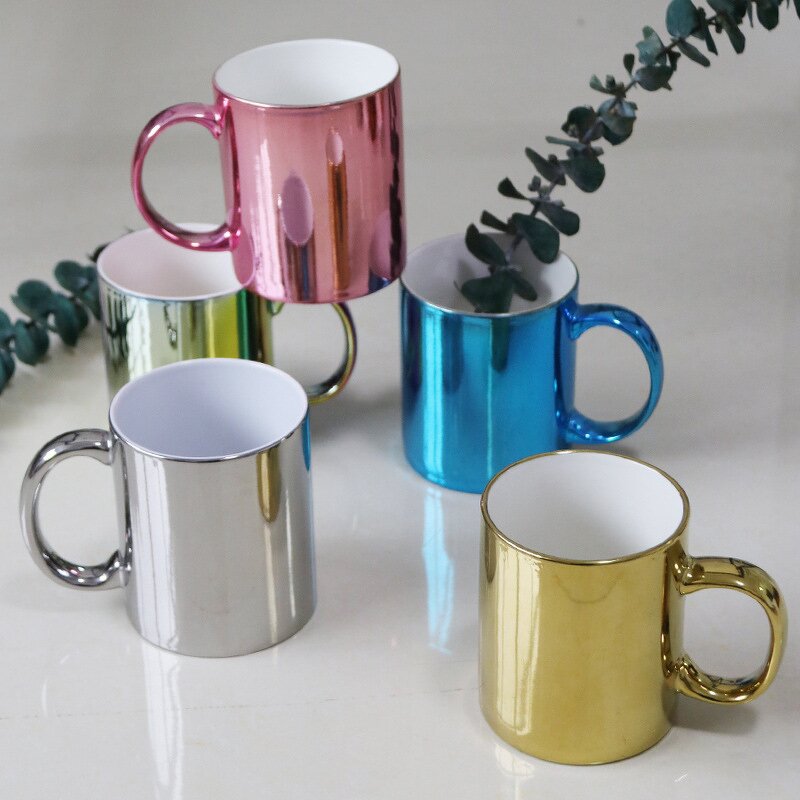 Ceramic Tea Milk Coffee Mug Manufacturer - Customized 11 oz Electroplated Iridescent Mirror Sublimation Gold Silver