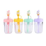 Kids Acrylic Tumbler Manufacturer - Customized 400ml Bpa Free Cute Cartoon Duck Double Layer Clear Plastic with Straw Lid