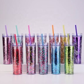 Acrylic Tumbler Manufacturer - Customized 16oz Clear Double-Walled Snow Globe DIY Baptism Giveaway Gifts Shimmer Glitter Straw