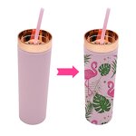 Acrylic Tumblers Manufacturer - Custom Marketing Promotional Product Gifts 16oz Green Double Wall Powder Coated Skinny with Gold Lid Straw