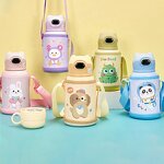 Kids Water Bottle Manufacturer - Cartoon Children 500ml Portable Cute Leak-Proof Vacuum Thermos With Bag and Straw