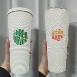 Studded Tumbler Cup Manufacturer - Luxury Personalized 750ml 24oz White Double Wall Cold Brew Coffee with Bow Straw