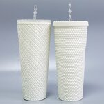 Studded Tumbler Cup Manufacturer - Luxury Personalized 750ml 24oz White Double Wall Cold Brew Coffee with Bow Straw