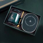 Ceramic Coffee Mug Manufacturer - Custom Logo Wedding Favor Gift Smart Green with Electric Warmer and Spoon