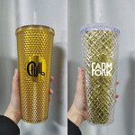 Studded Cup Tumbler Manufacturer - Customized 24 Ounce Metallic Rose Gold Glitter Double Wall with Straw Lid