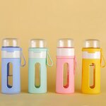 Glass Water Bottle Manufacturer - New Advertising Gift 400ml Macaron Pink Leakage-proof with Rope Lid Eco-Friendly Back School