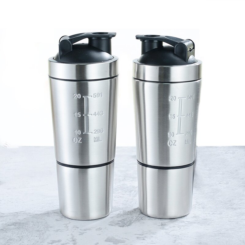 Gym Coffee Protein Shaker Manufacturer - Wholesale 600ml Single Wall Stainless Steel Hiking with Power Storage Compartment