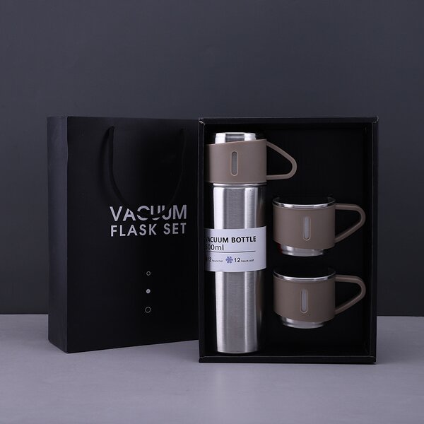 Travel Water Bottle Manufacturer - Birthday Return Gift 17oz Silver Insulated Stainless Steel Vacuum with Three Coffee Cups