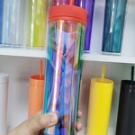 Acrylic Coffee Tumbler Manufacturer - Unique Promotional Gift with Logo 16oz Laser Shinning Bling Double Wall with Inserts Straw