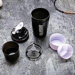 Sports Gym Plastic Bottle Manufacturer - Custom Logo 500ml Black 3 in 1 BPA Free with Pill Organizer Protein Container Mixing