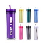 Acrylic Drink Tumbler Cup Manufacturer - Promotional Trade Show Gift 16oz Purple Translucent Skinny Double Wall Plastic with Lid Straw