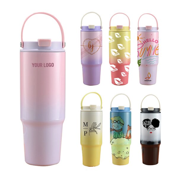 Travel Coffee Tumbler Manufacturer - Custom Print Eco-Friendly Stainless Steel Outdoor Portable 30oz Gradient with Straw Handle
