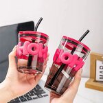 Glass Juice Coffee Cup Manufacturer - New Arrival Holiday Gift 350ml Lover's Bpa Free Plum with Lid Straw Eco-Friendly Modern