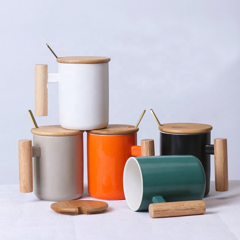 Ceramic Tea Coffee Mug Manufacturer - Custom Logo Promotional Gift 12oz White Blank Pottery for Sublimation with Bamboo Lid Spoon