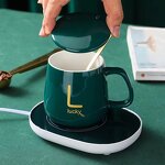 Ceramic Coffee Mug Manufacturer - Custom Logo Wedding Favor Gift Smart Green with Electric Warmer and Spoon