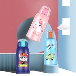 Kids Tumbler Thermos Manufacturer - 500ml Stainless Steel Cute Cartoon Led Vacuum Flask with Straw Thermal Water Bottle