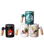 Ceramic Tea Infuser Mug Manufacturer - Drop Shipping Custom Logo Promotion Black Grey Sublimation with Lid and Bamboo Handle